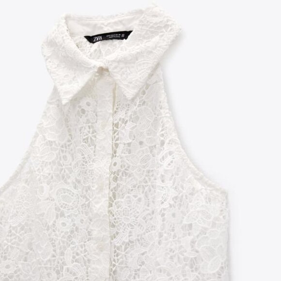 ZARA CROCHET LACE COLLAR BUTTON UP BLOUSE - Picture 5 of 6